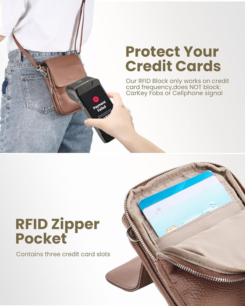 befen Genuine Leather Small Crossbody Bags for Women, Cell Phone Cross body Purse Bag with RFID Blocking Card Slots - Image 3